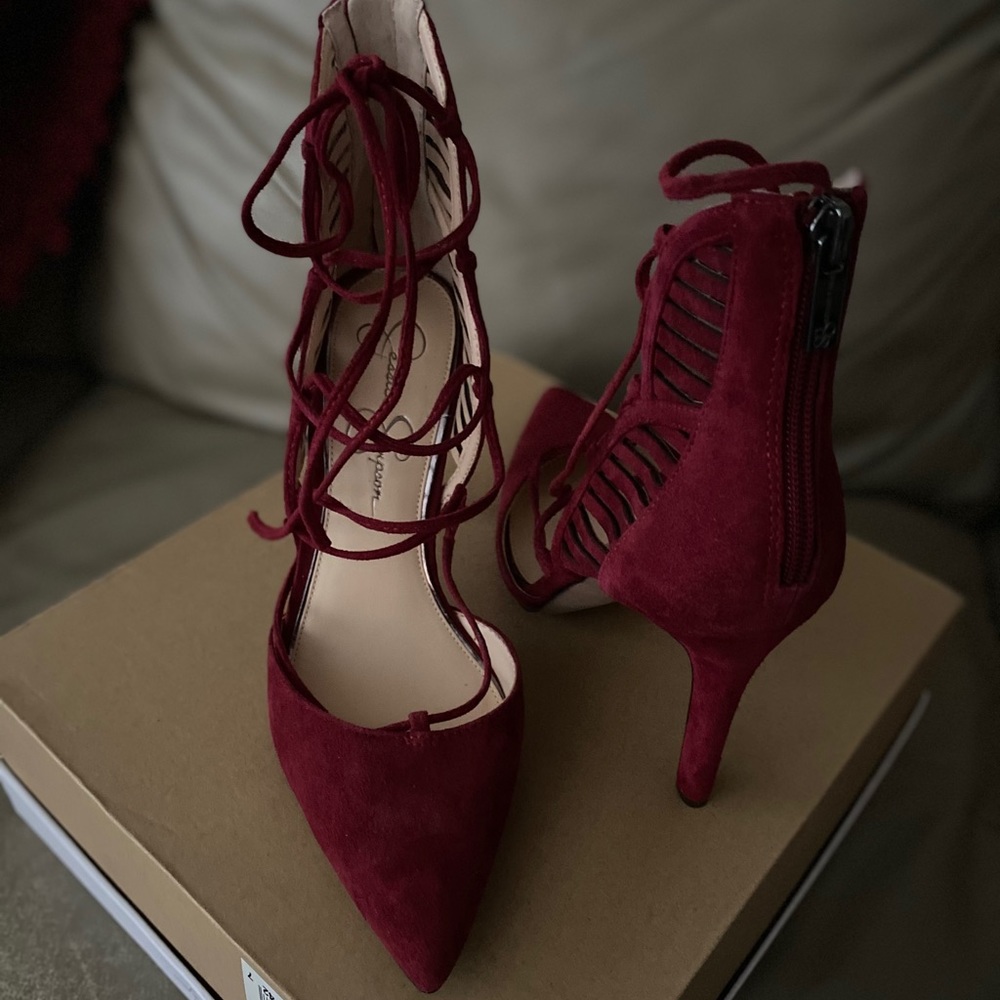 Burgundy suede Jessica Simpson pumps